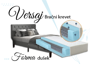Versaj Bračni Krevet 216X164X108 cm - Sivi + Forma Dušek za Bračni krevet 160x200 cm